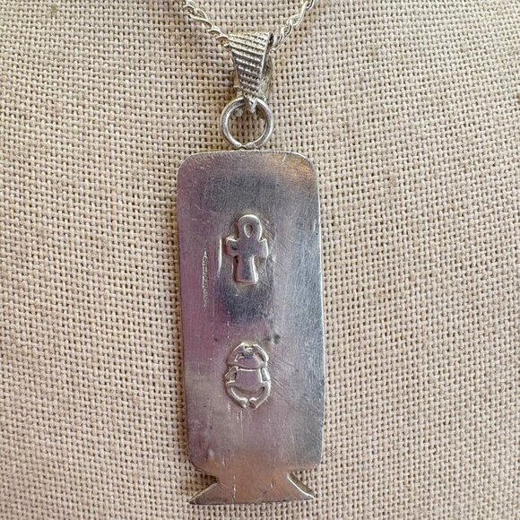 VTG Sterling Silver 925 Hieroglyphic Pendant Chain Necklace Size 26" Length - Picture 5 of 15